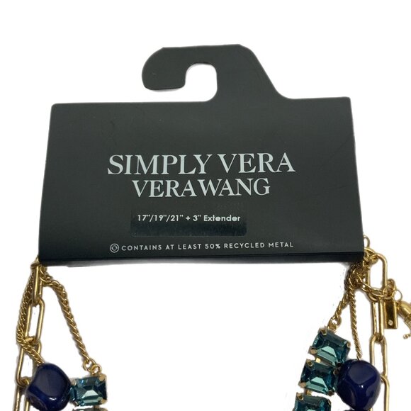 Simply Vera Wang Gold Tone 3 Row Charm Statement Necklace Evil Eye Heart Feather - Picture 4 of 9